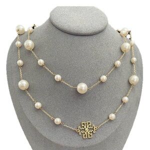 Tory Burch Goldtone Double-Layer Faux Pearl Necklace NWT